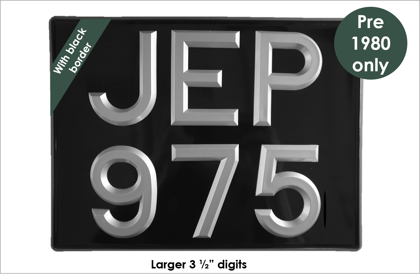 Square 11 3/4 x 8 3/4" with 3 1/2" silver peak digits and black bevel