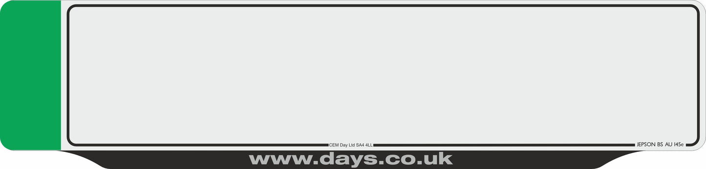 Made-up car standard oblong front plate: 520 x 111mm with green flash