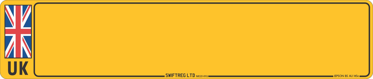 Made-up car standard oblong front plate: 520 x 111mm with UK Identifier