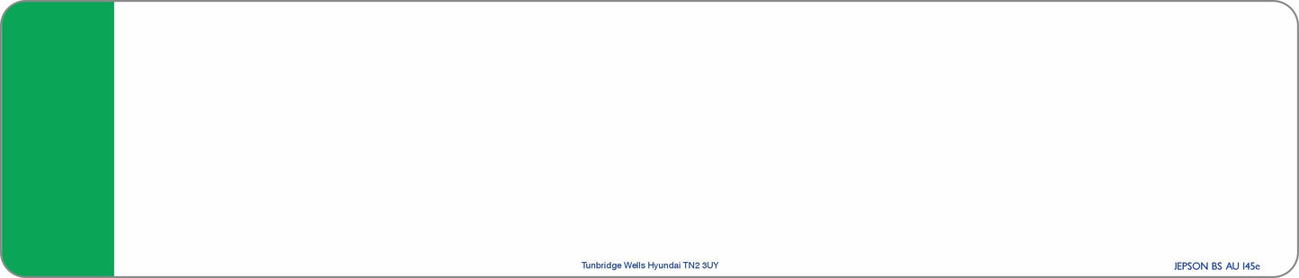 Made-up car standard oblong front plate: 520 x 111mm with green flash and UK Identifier