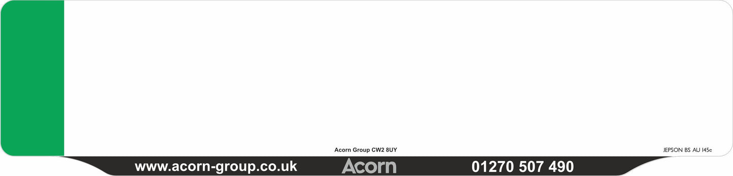 Car acrylic full wet lipped oblong: 520 x 125mm with green flash (pre-printed)