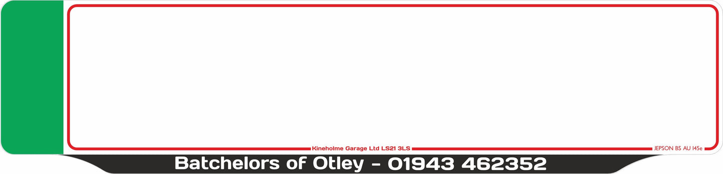 Car acrylic full wet lipped oblong: 520 x 125mm with green flash (pre-printed)