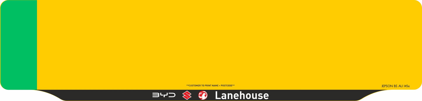 Car acrylic full wet lipped oblong: 520 x 125mm with green flash (pre-printed)
