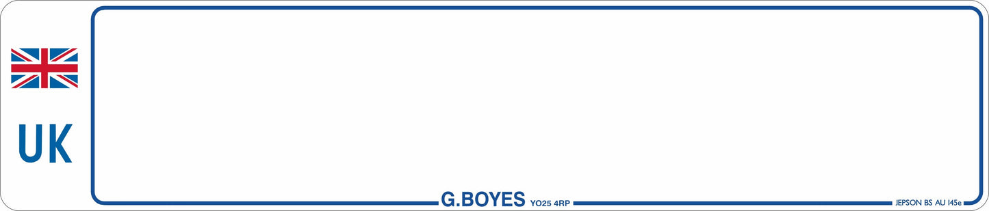 Car acrylic standard oblong: 520 x 111mm with UK Identifier (pre-printed)