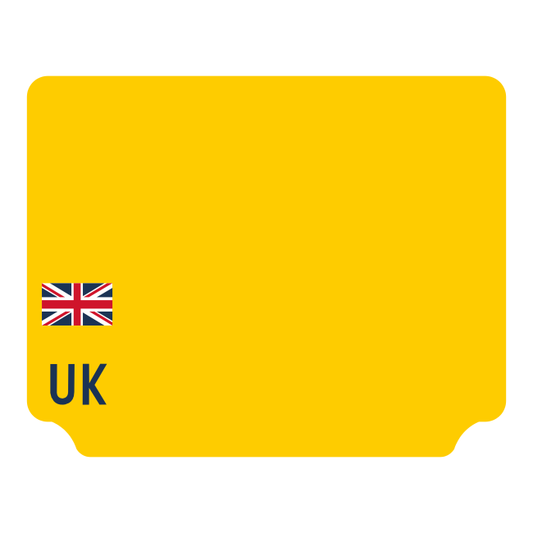 Motorcycle Lipped Nikkalite™ Yellow Reflective: 237 x 189mm with UK identifier