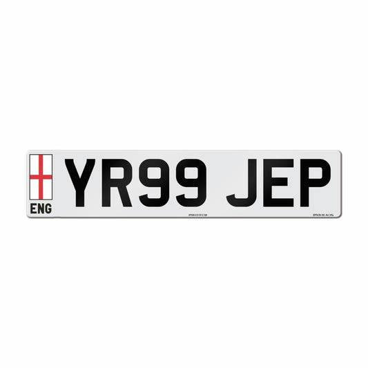 Made-up car standard oblong front plate: 520 x 111mm with ENG flag