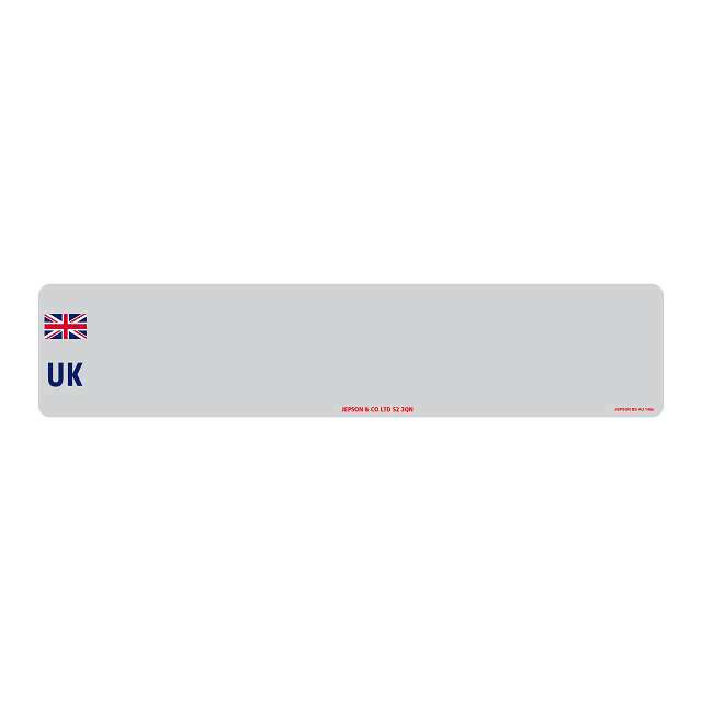 Car standard oblong Nikkalite™ white reflective: 520 x 111mm with UK Identifier (pre-printed)