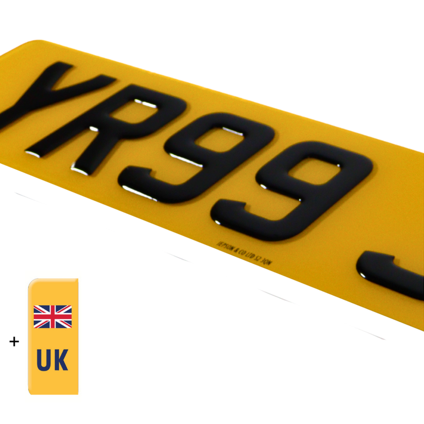 Made-up car standard oblong rear plate: 520 x 111mm with gel digits and UK Identifier