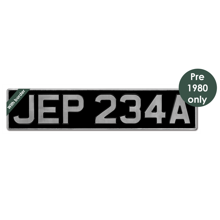 Embossed 7-digit oblong 20 3/4 x 4 1/2" with 3 1/8" digits and silver border