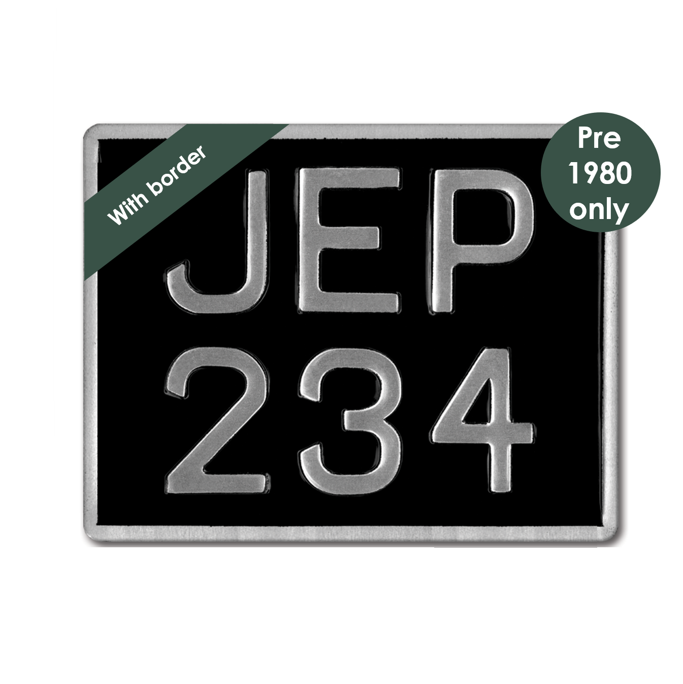 Embossed 9 x 7" with 2 1/2" digits and a border (up to 7 digits with a '1')