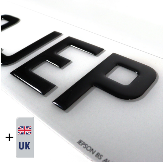 Made-up car standard oblong front plate: 520 x 111mm with gel digits and UK Identifier