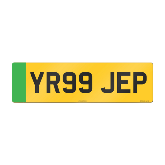 Made-up oversize car rear plate: 533 x 152mm with green flash