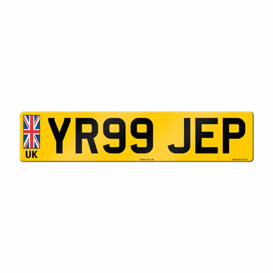 Made-up car standard oblong rear plate: 520 x 111mm with UJ flag