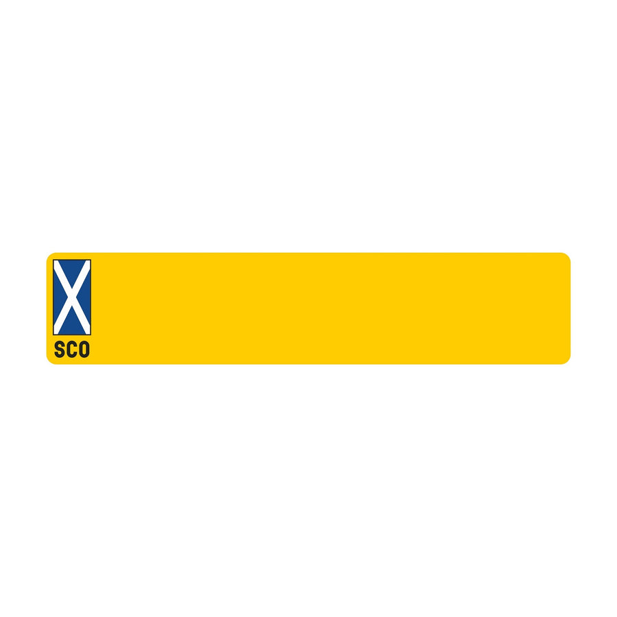 Car standard oblong Nikkalite™ yellow reflective: 520 x 111mm with SCO flag