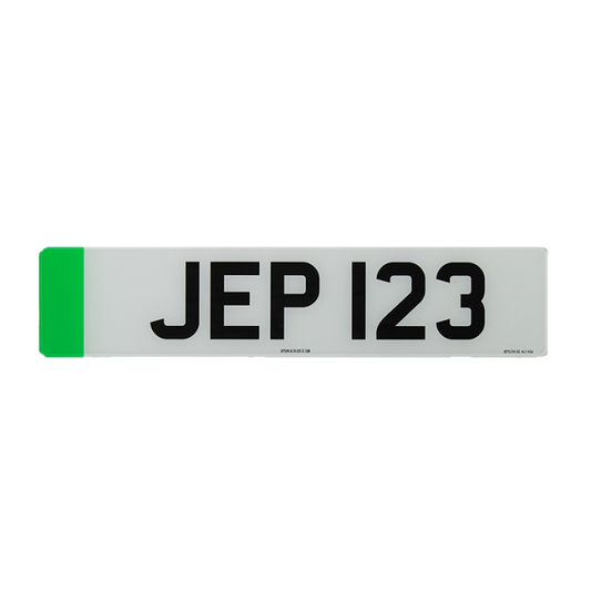 Made-up car standard oblong front plate: 520 x 111mm with green flash