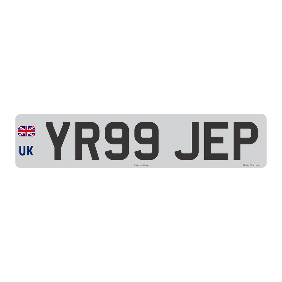 Made-up car standard oblong front plate: 520 x 111mm with 3D Digits and UK Identifier