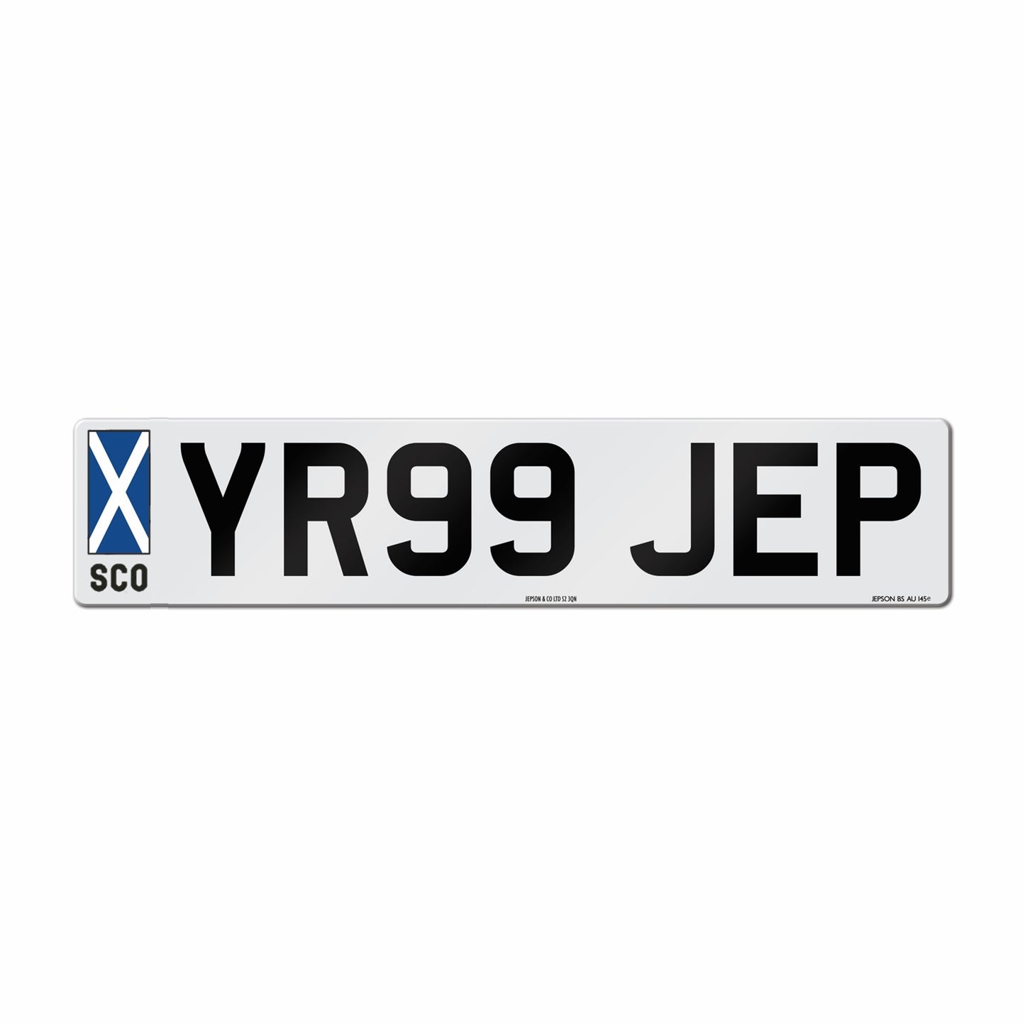Made-up car standard oblong front plate: 520 x 111mm with SCO flag