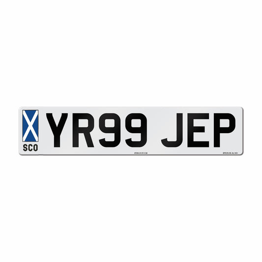 Made-up car standard oblong front plate: 520 x 111mm with SCO flag