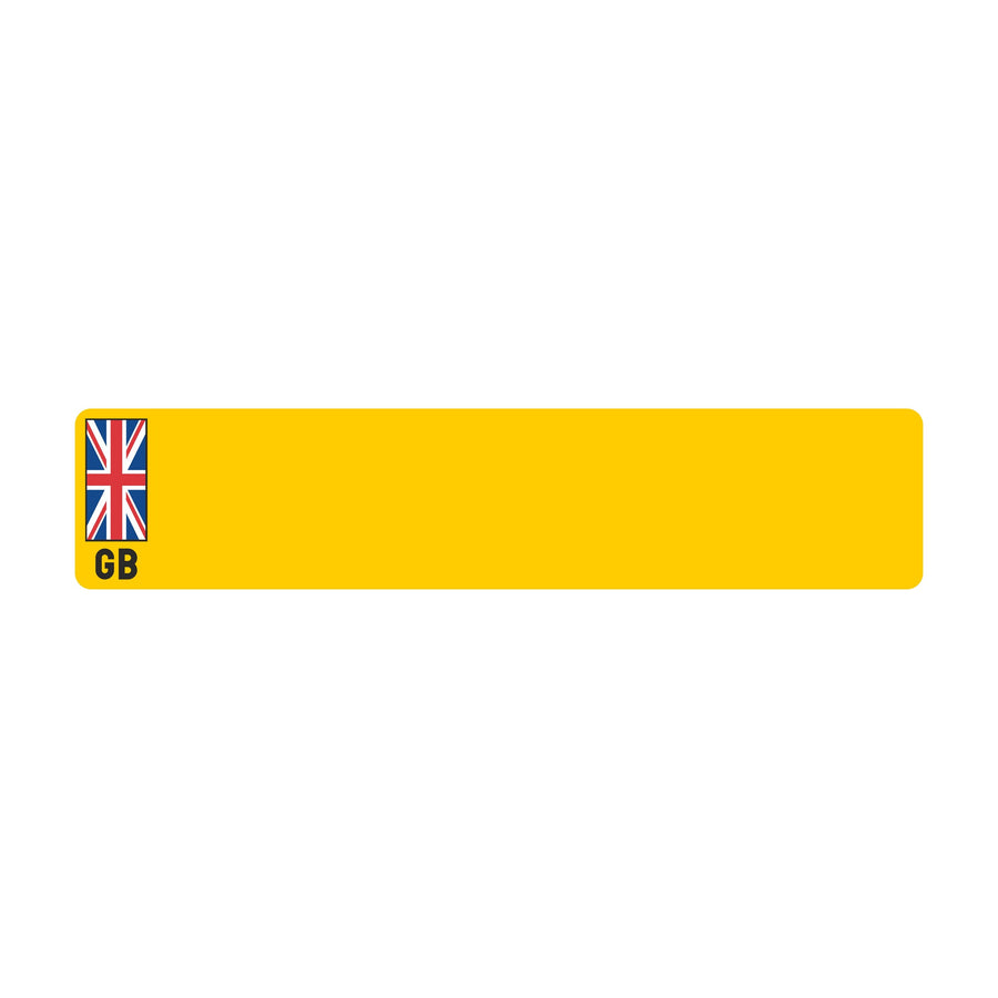 Car standard oblong Nikkalite™ yellow reflective: 520 x 111mm with UJ flag