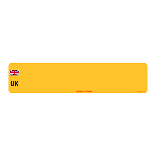 Car standard oblong Nikkalite™ yellow reflective: 520 x 111mm with UK Identifier (pre-printed)