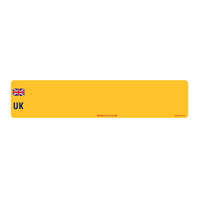 Car standard oblong Nikkalite™ yellow reflective: 520 x 111mm with UK Identifier (pre-printed)