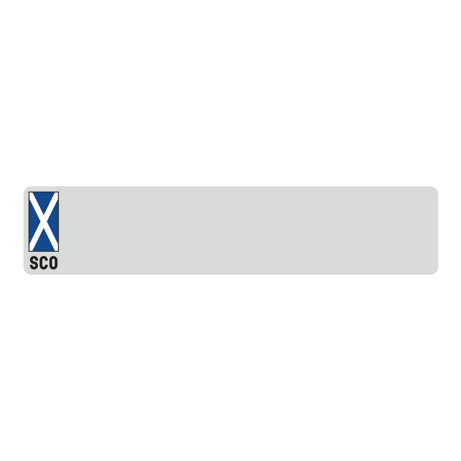 Car standard oblong Nikkalite™ white reflective: 520 x 111mm with SCO flag