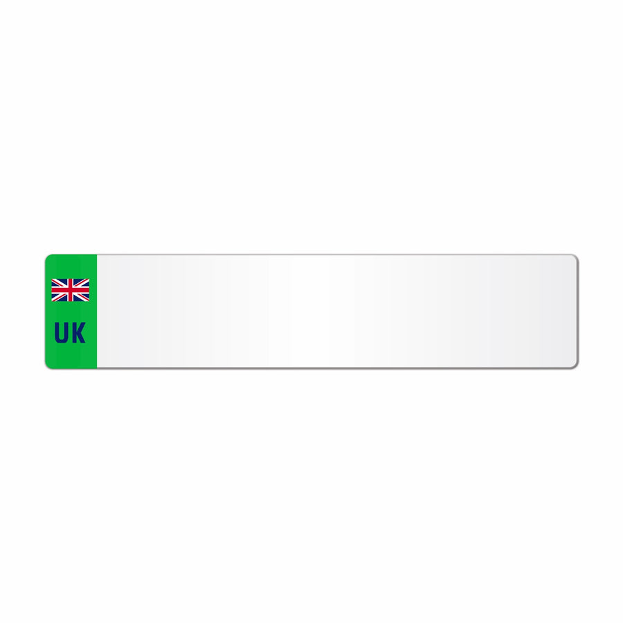 Car acrylic standard oblong: 520 x 111mm with green flash and UK Identifier