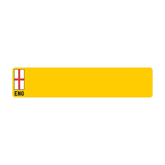Car standard oblong Nikkalite™ yellow reflective: 520 x 111mm with ENG flag